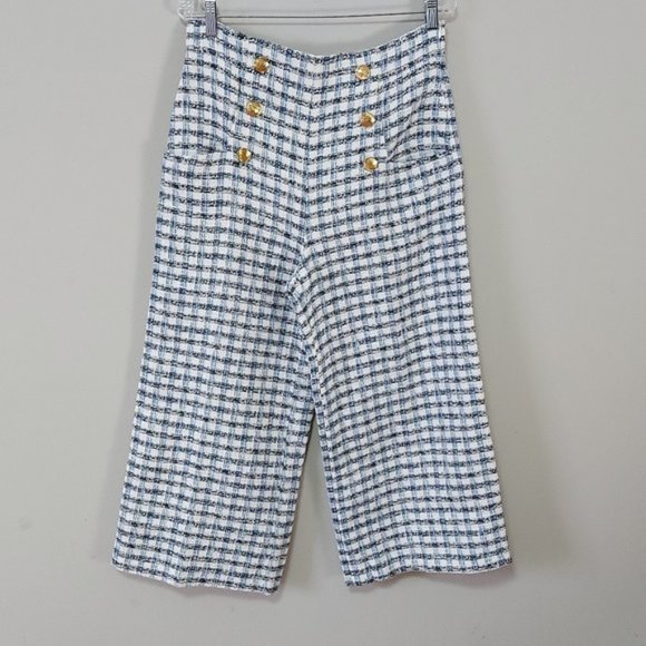 Zara Pants - Zara Buttoned Culottes High Waisted Straight Wide Leg Cropped Women's Size Large